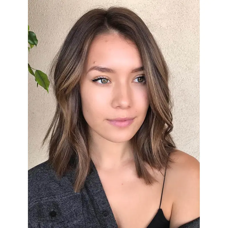 Shoulder Length Wig Brown Synthetic Wigs Without Bangs Lace Wigs