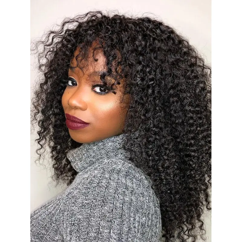 Black African American Wigs With Bangs Monofilament 16" Wigs