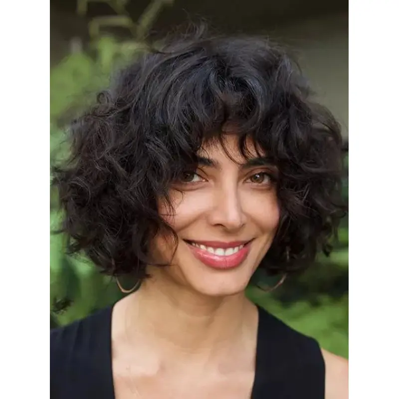 Black Short Hair Wigs Monofilament 10" With Bangs Wigs