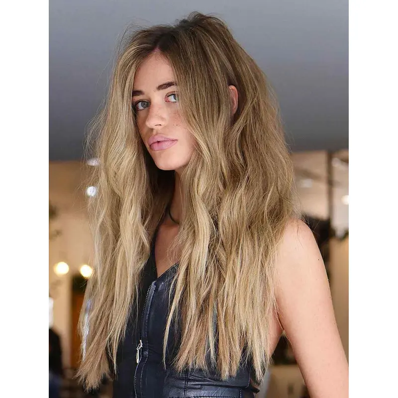 Long Blonde Wig Without Bangs Synthetic Lace Wigs Long Hair