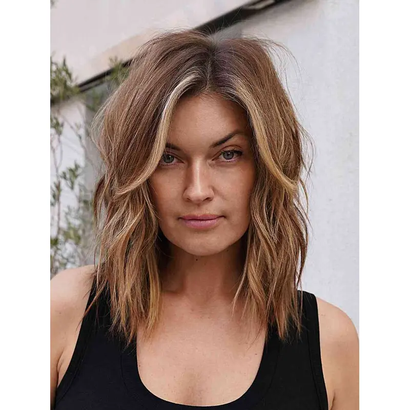 Medium Length Wavy Wigs Lace Front Synthetic Wigs Layered Wigs