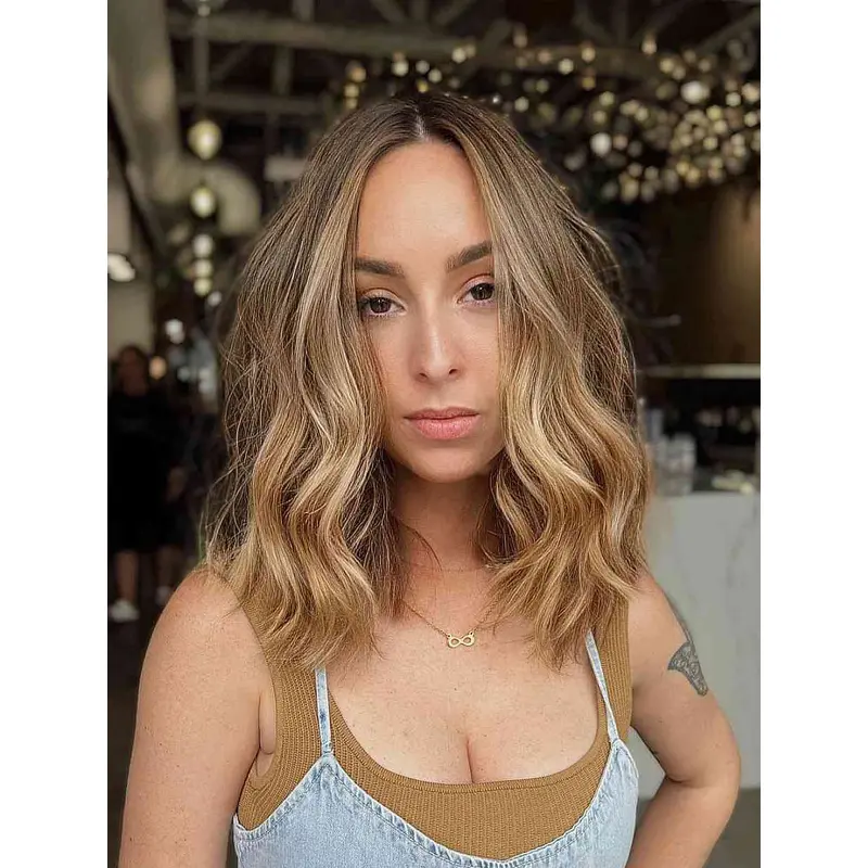 Mid Length Wigs Synthetic Wavy Wigs Lace Front Blonde Wigs