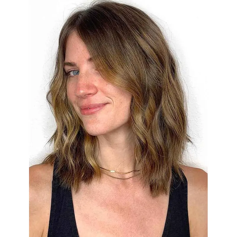 Best Mid Length Wigs Brown Lace Front Wigs Layered Wavy Synthetic Wigs