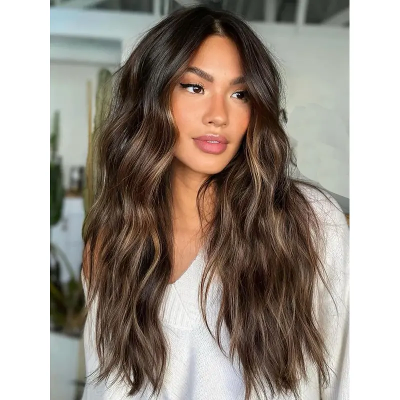 Extra Long Human Hair Wigs Wavy Monofilament Layered Wigs