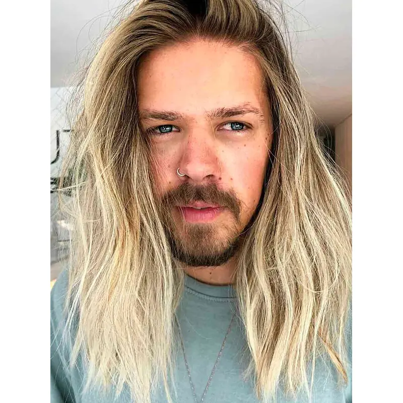 Long Hair Mens Wig 16" Monofilament Remy Human Hair Wigs