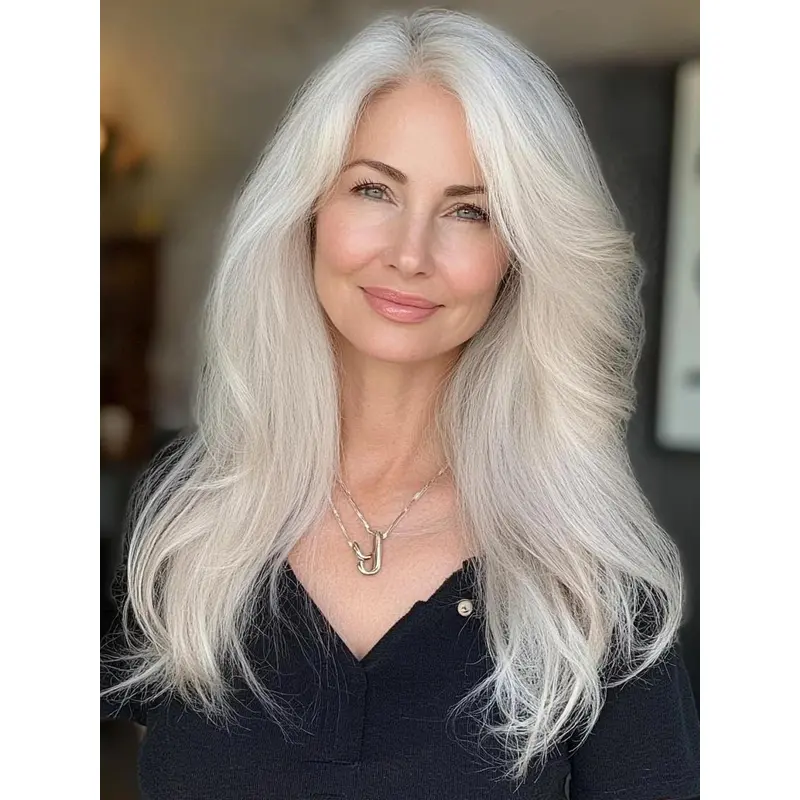 Long White Wigs 18" Monofilament Layered Wigs