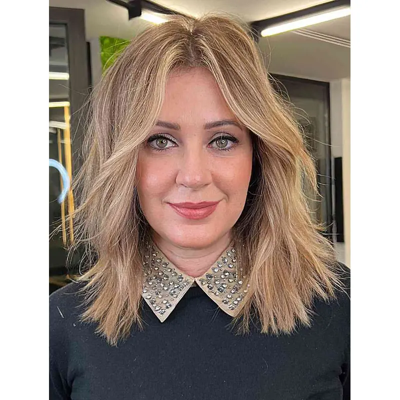 Medium Length Wig Synthetic Layered Wigs Blonde Lace Front Wigs