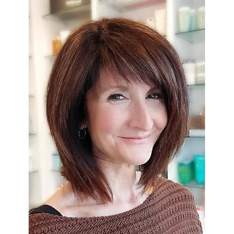 Mid Length Wigs Synthetic Bob Wigs Brown Lace Front Wigs