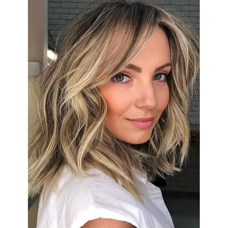 Wigs Medium Length Wavy Lace Front Blonde Wigs Synthetic Layered Wigs