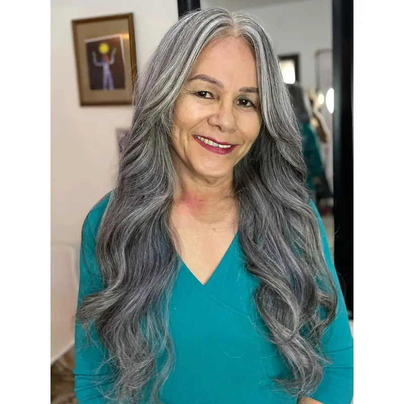 Ladies Grey Wigs 26" Without Bangs Monofilament Synthetic Long Wigs