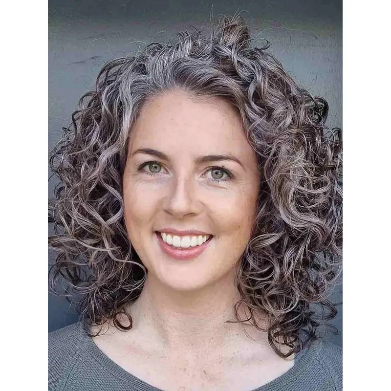 Medium Length Gray Wigs Synthetic Layered Wigs Curly Lace Front Wigs