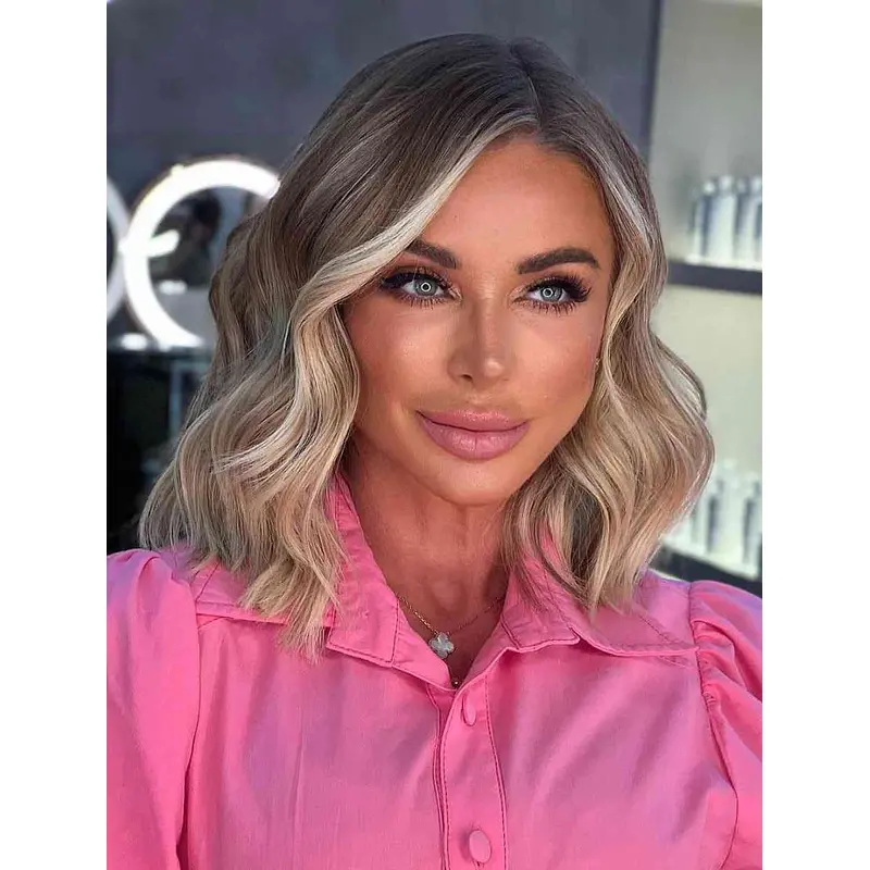 Best Mid Length Wigs Synthetic Without Bangs Wigs Lace Front Wavy Wigs
