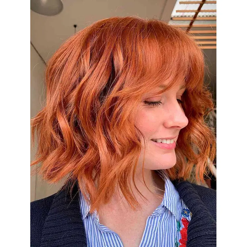 Bob Wigs Wavy Lace Front Wigs Shoulder Length Synthetic Wigs
