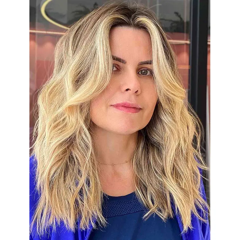Lace Front Wigs Shoulder Length Wavy Wigs Without Bangs Synthetic Wigs