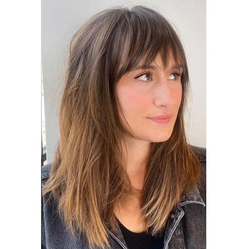 Long Wigs With Bangs Brown Synthetic Wigs Straight Lace Front Wigs
