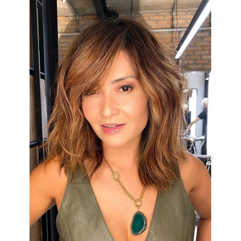 Medium Length Layered Wigs Synthetic Wigs Lace Front Wavy Wigs