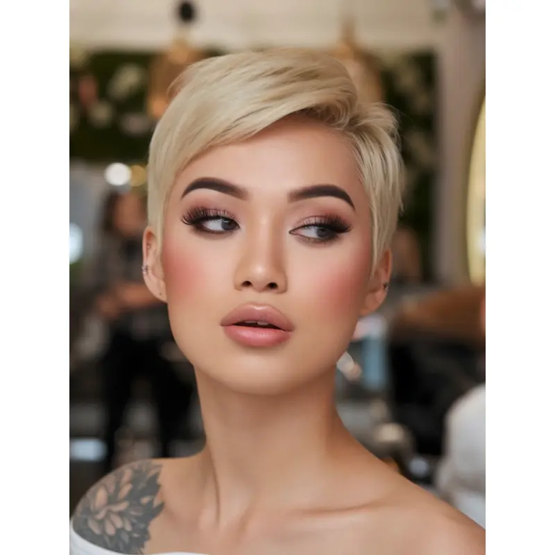 Short Blonde Wig Boycuts Monofilament Synthetic 6" Straight Wigs