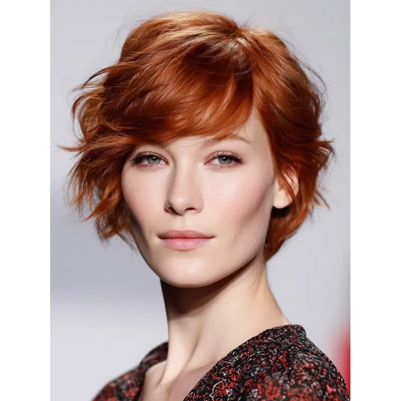 Short Bob Haircuts Wig For Women Lace Front With Bangs 6" Wavy Wigs