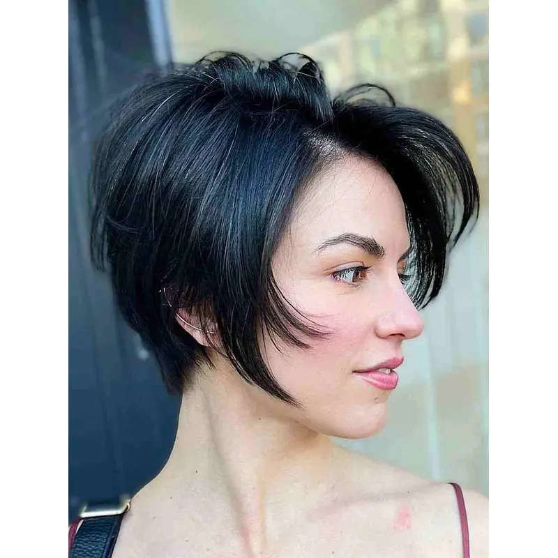 Short Lace Front Wig Pixie Cut Side Part Natural Cool Natural Short Black Wigs