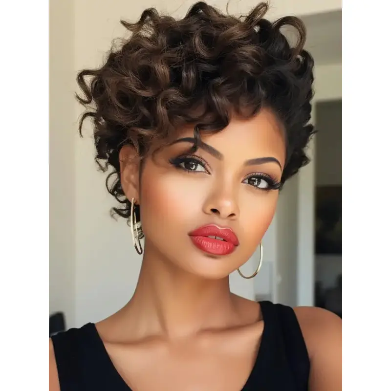 Short Wigs For African American Synthetic Boycuts Brown Wigs