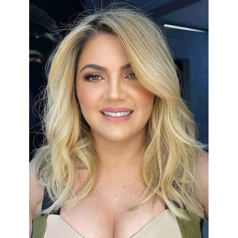 Wigs Medium Length Synthetic Layered Wigs Lace Front Wavy Wigs
