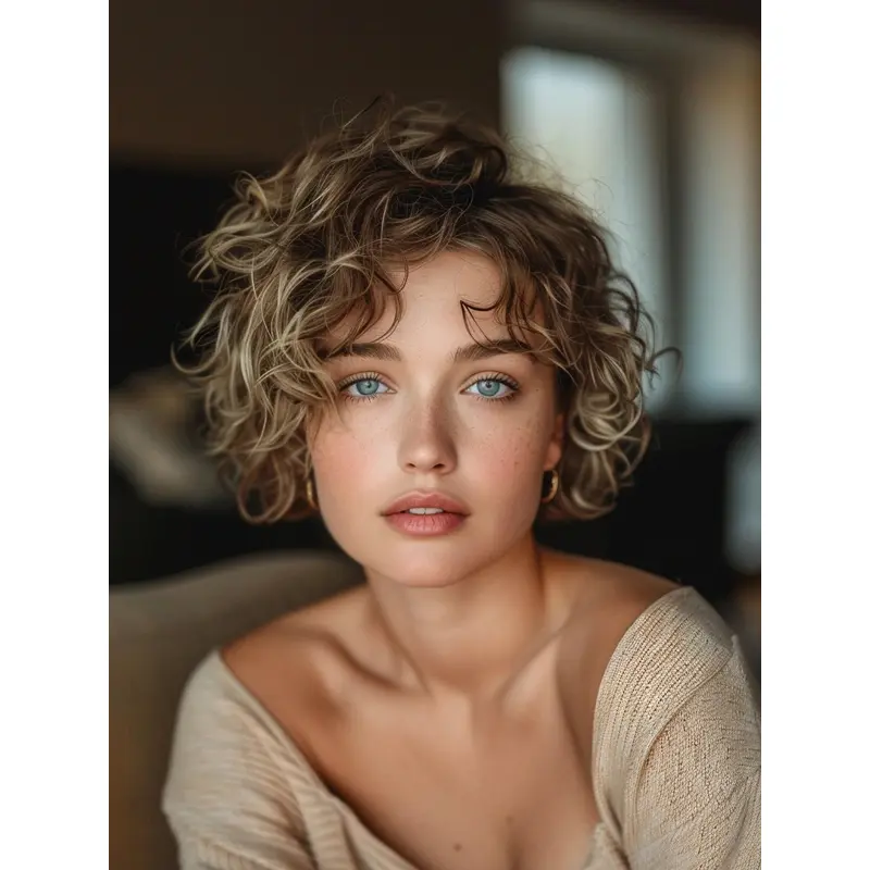 Curly Short Wigs Blonde Synthetic Bobs 8" Lace Front Wigs