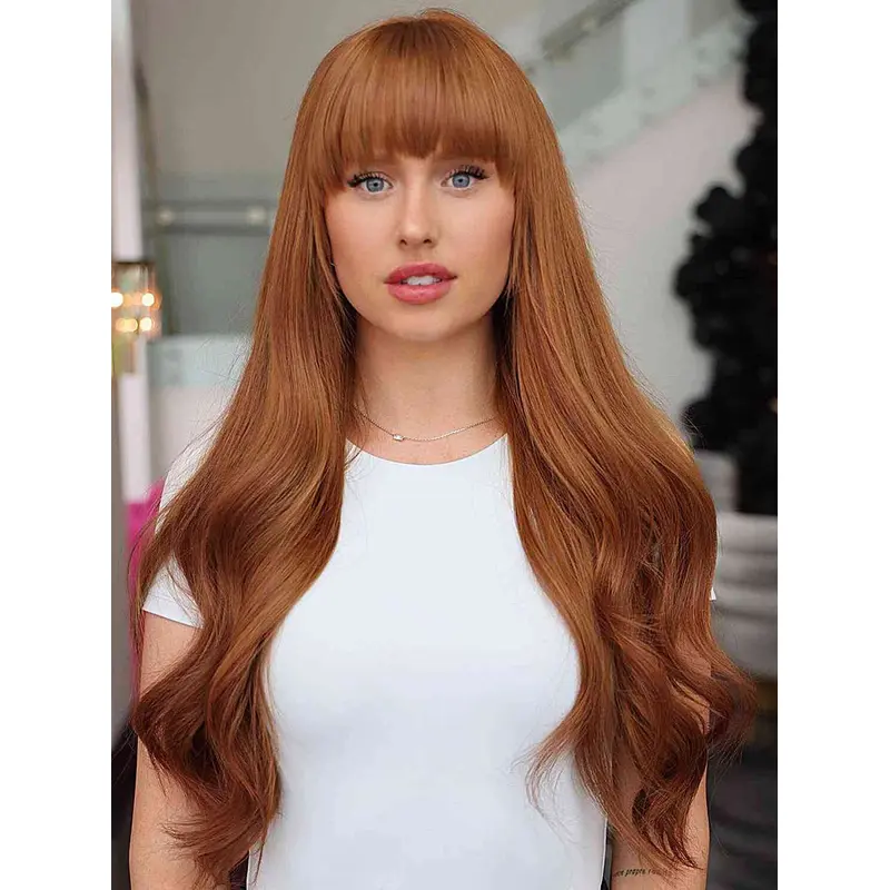Lace Front Wavy Synthetic 20" Long Wigs With Bangs