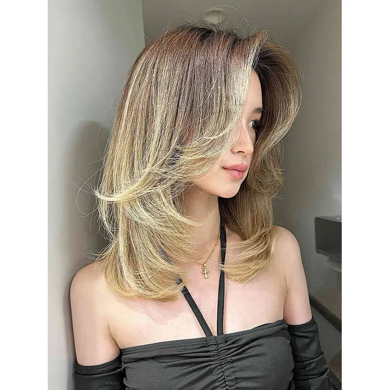 Medium Length Layered Wigs Synthetic Wigs Lace Front Wavy Wigs