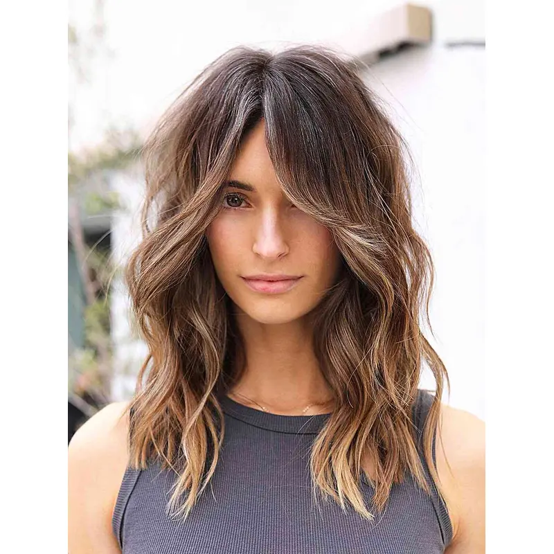 Mid Length Wigs Synthetic Layered Wigs Lace Front Wavy Wigs