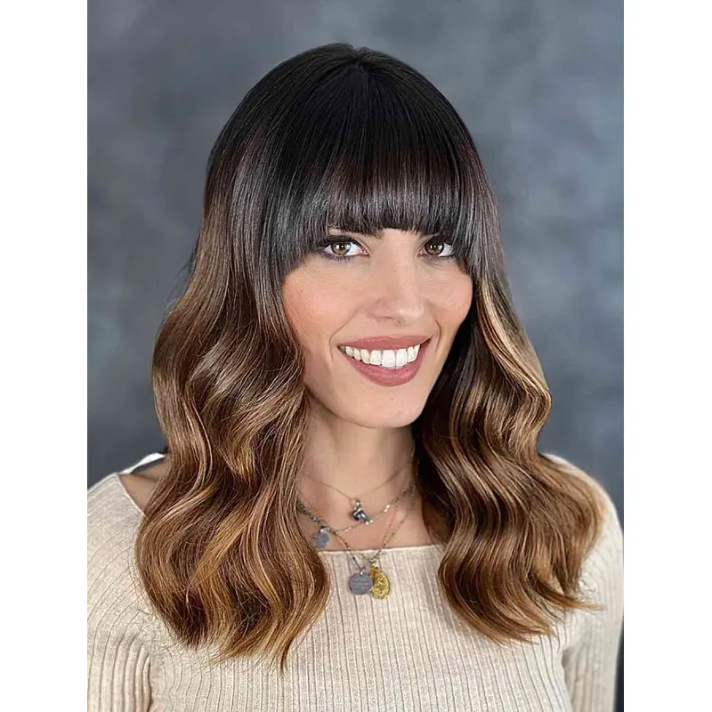 Shoulder Length Wigs With Bangs Lace Front Wigs Synthetic Wigs