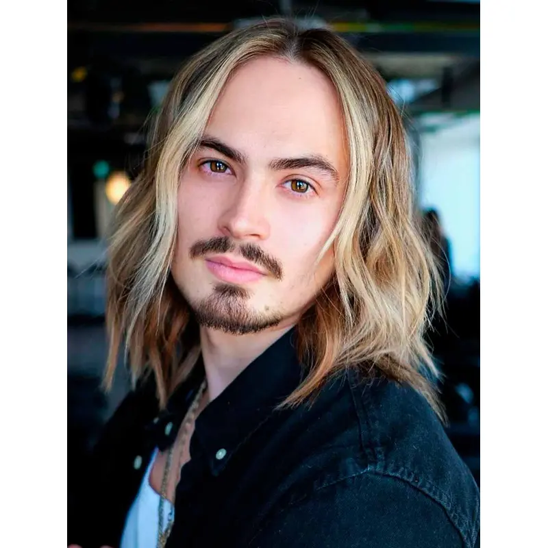 Wavy Blonde Capless Long Remy Human Hair Highlighted Androgynous Men Wigs
