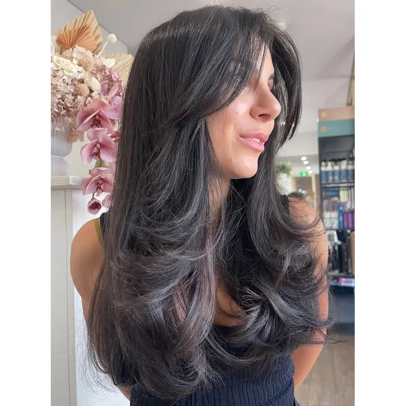 Black Long Wig Straight Layered 20" Lace Front Wigs