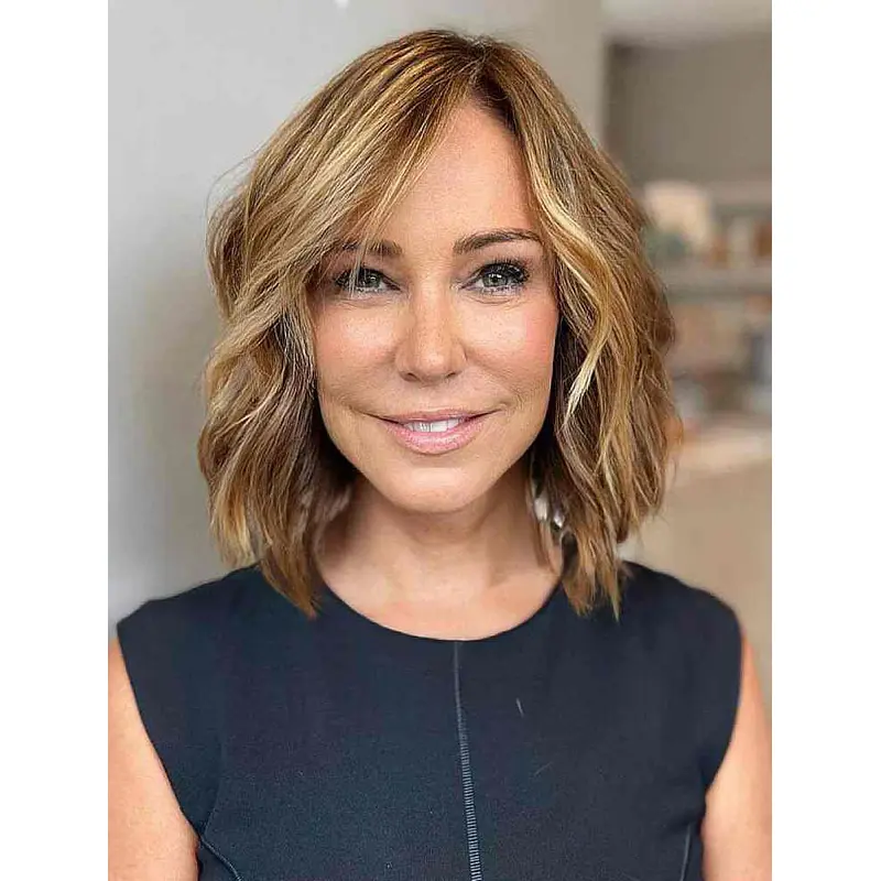 Lace Front Wigs Shoulder Length Wavy Wigs Layered Synthetic Wigs