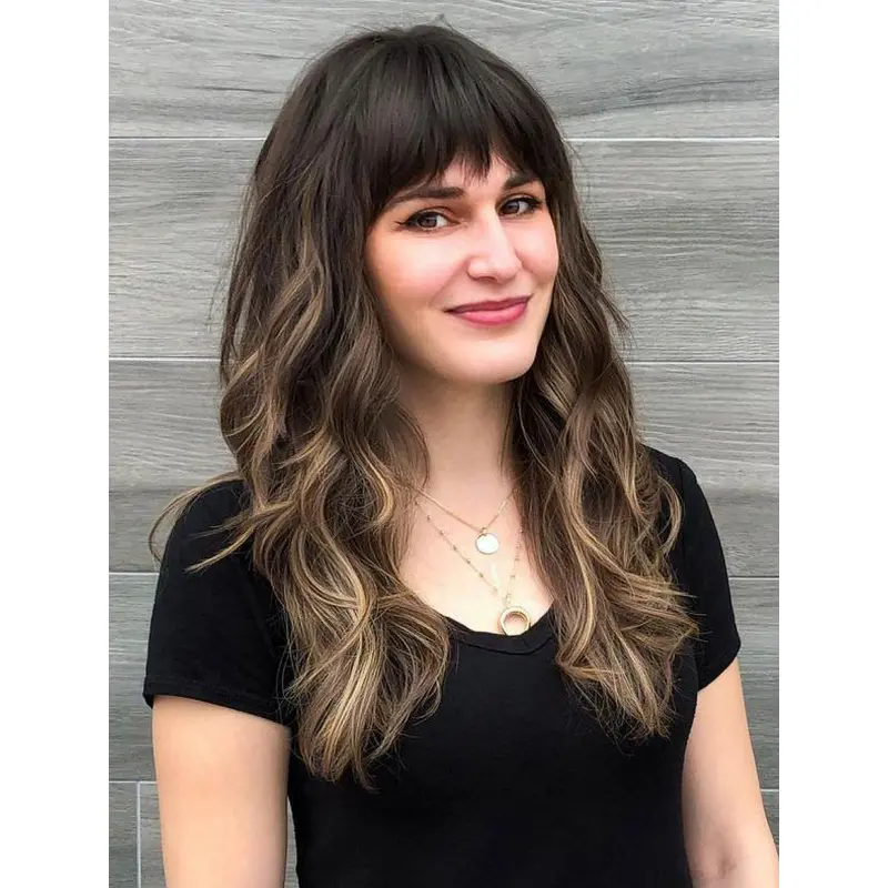Long Wigs With Bangs Wavy High Quality Brown Wig Long Hair Wigs
