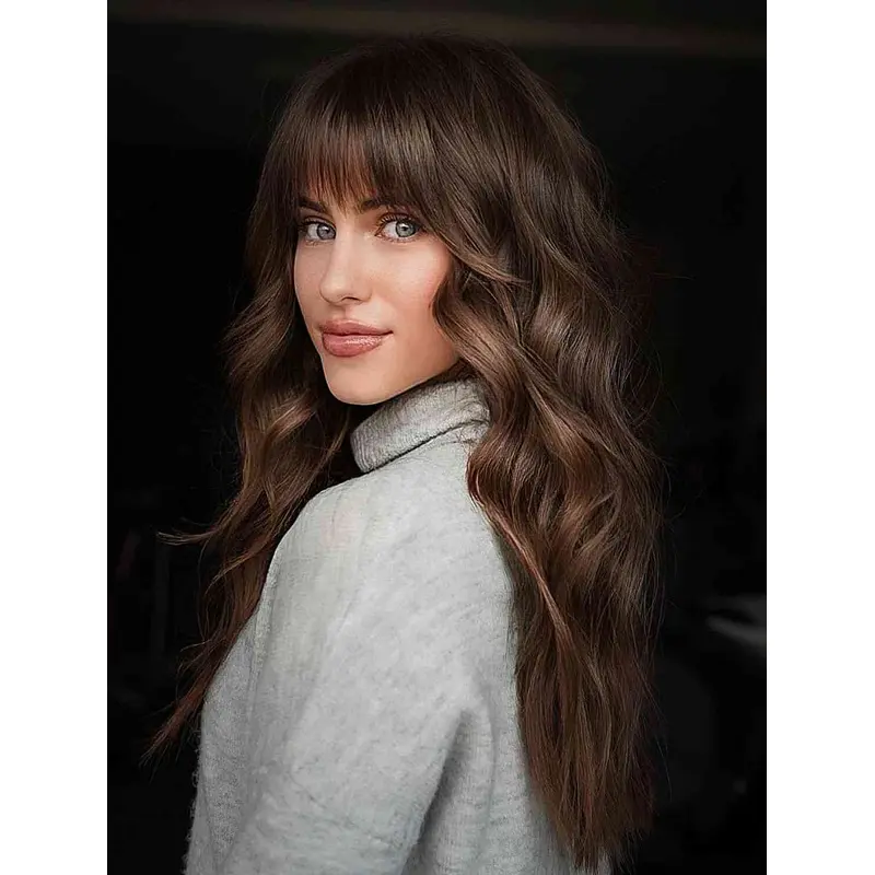 Long Wigs With Bangs Wavy Synthetic Wigs Lace Front Wigs