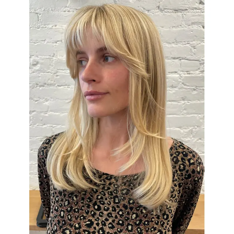 Human Hair Long Wigs With Bangs 16" Lace Front With Bangs Wigs