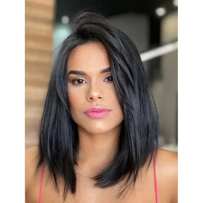 Mid Length Wigs Straight Synthetic Wigs Lace Front Bobs Wigs