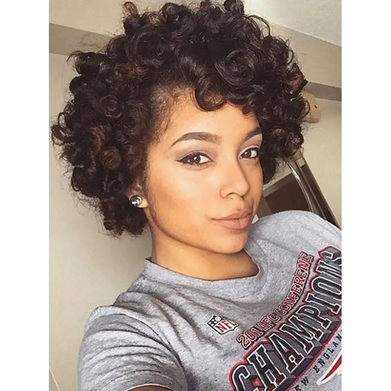 Short Bob Wigs African American 8" Remy Human Hair Kinky Wigs