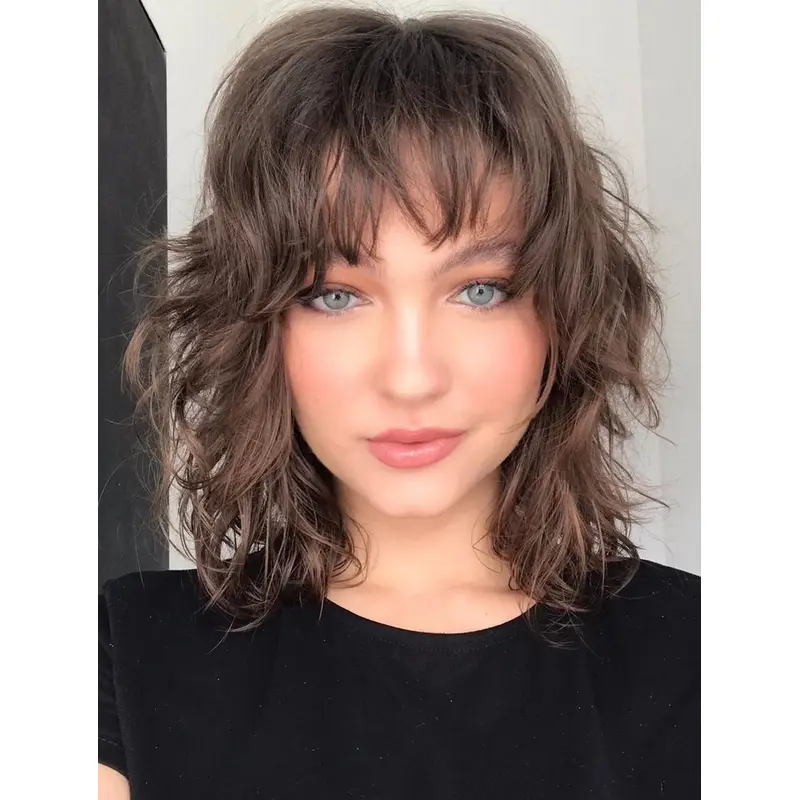 Shoulder Length Wigs With Bangs Lace Front Wigs Synthetic Wigs