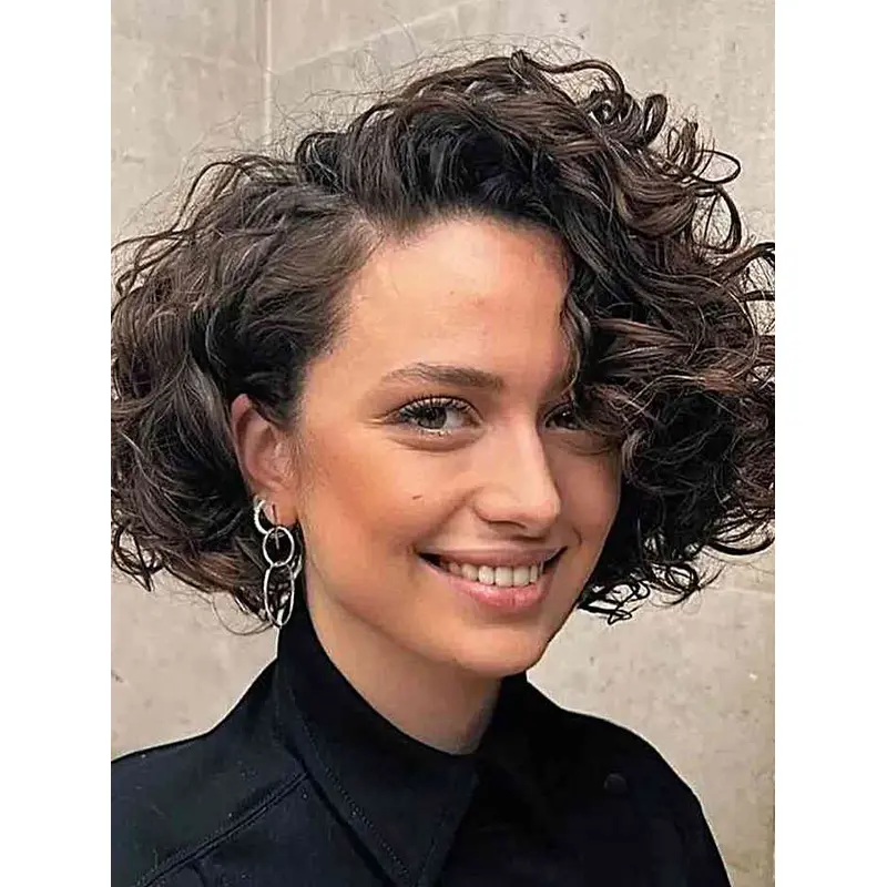 African American Short Wig Brown 8" Without Bangs Wigs