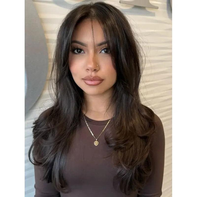 Long Black Wigs Wavy Layered 20" Lace Front Wigs