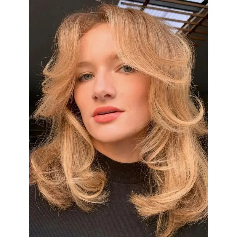 Medium Length Layered Wigs Wavy Synthetic Wigs Lace Front Wigs
