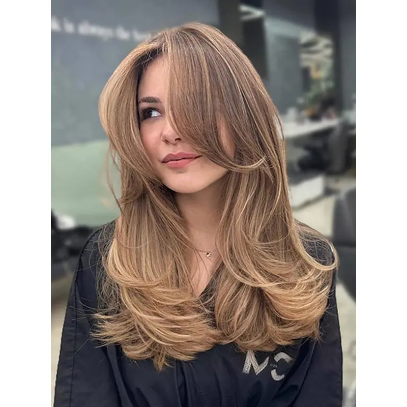 Monofilament Layered 18" Wavy Human Hair Long Wigs
