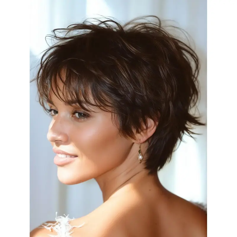 Short Bob Wig Brown Remy Human Hair Straight 8" Monofilament Wigs