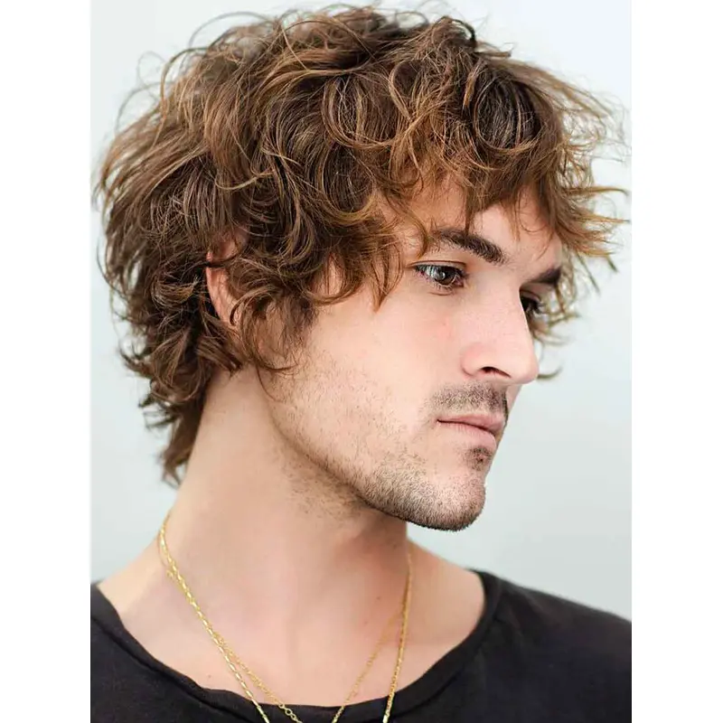 Synthetic Mens Wigs Wavy Monofilament 6" Blonde Wigs