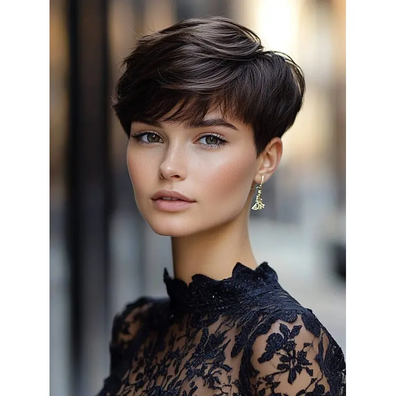 Black Wigs Short Lace Front Straight 6" Boycuts Synthetic Wigs