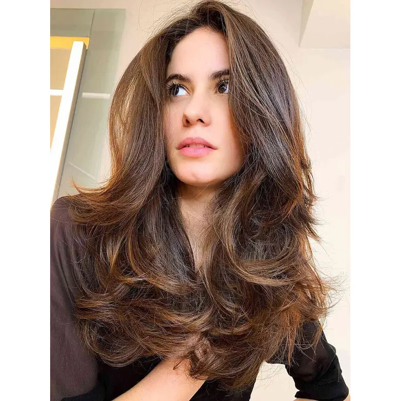 Lace Front Layered 16" Long Brown Hair Wigs