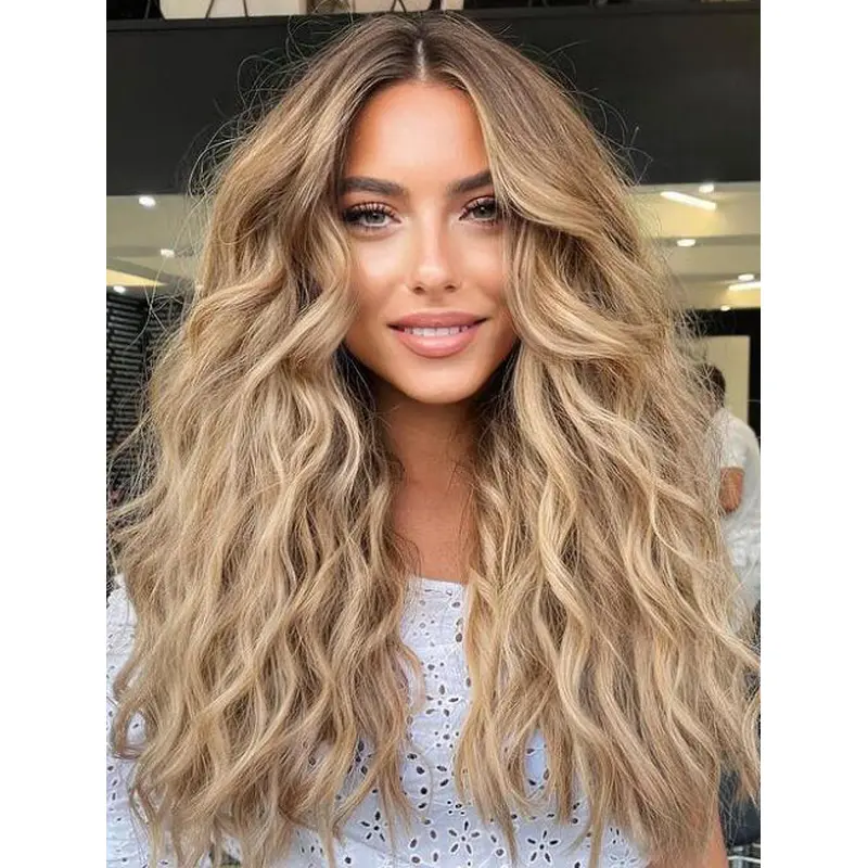 Long Blonde Wigs Without Bangs Wigs Exquisite Synthetic Wigs