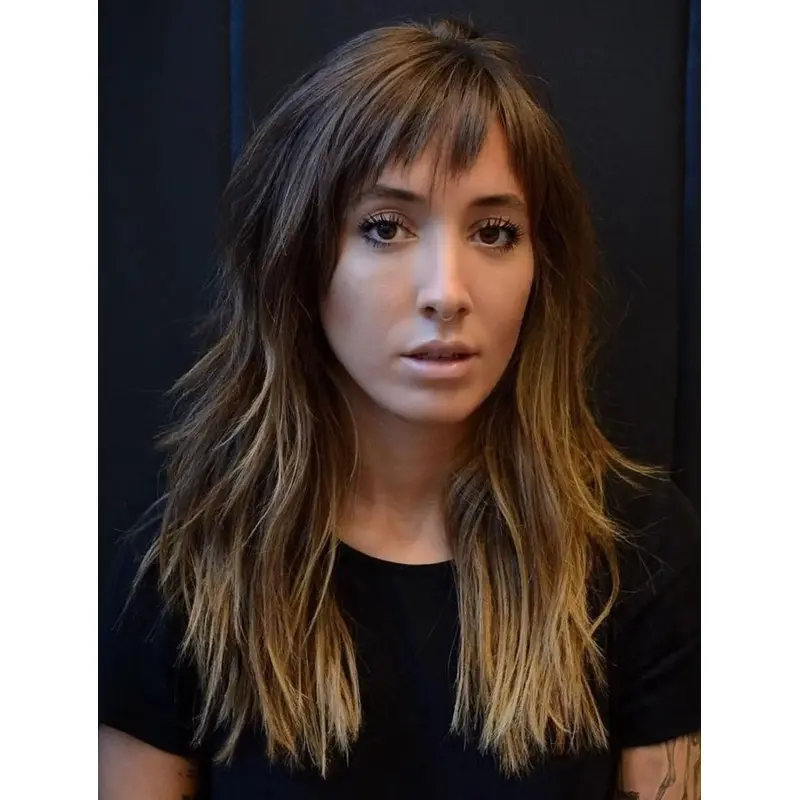 Long Layered Wigs Wavy Lace Front Synthetic Wigs Shag Wigs Long Brown Wigs