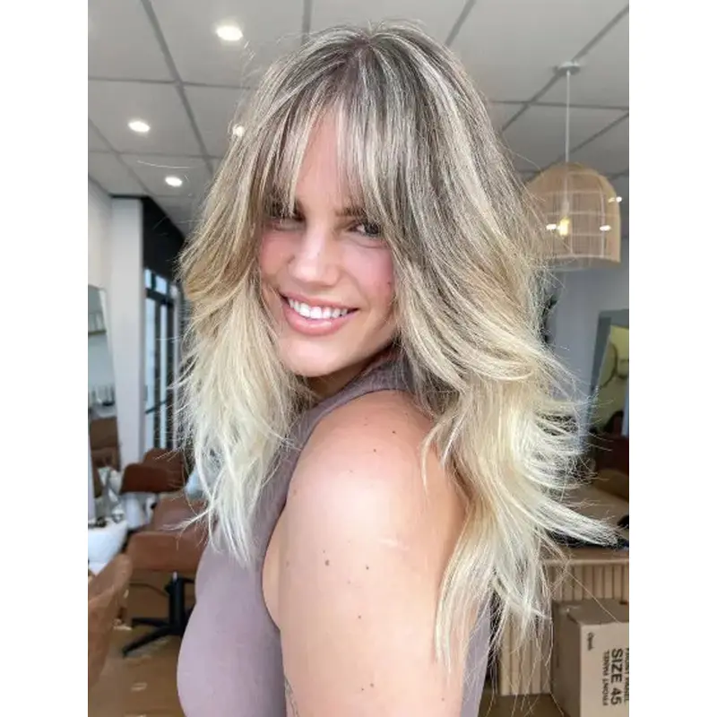 Long Wigs With Bangs Wavy Blonde Synthetic Wig Lace Front Long Layered Wigs